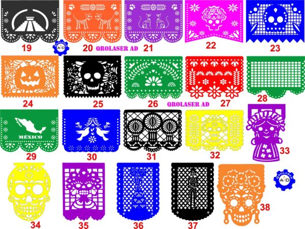 Papel china picado Día de Muertos -  10 ó 5 tiras de 5M c/u - Image 2